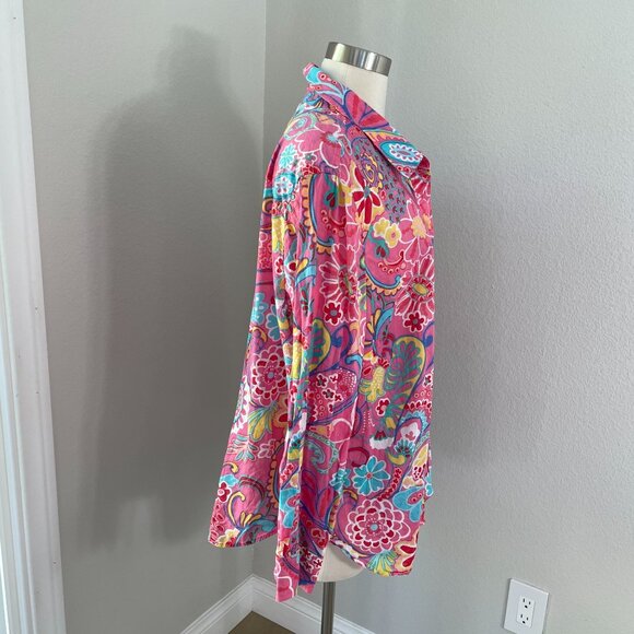 Talbots Plus 3X Vibrant Mod Floral Cotton Button Up Shirt Long Sleeve Blouse - Picture 5 of 12